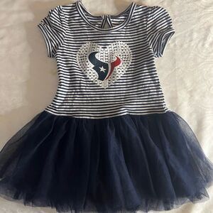 NFL Houston Texans Striped blue/white sequin Heart Tulle Dress girls 24 mo